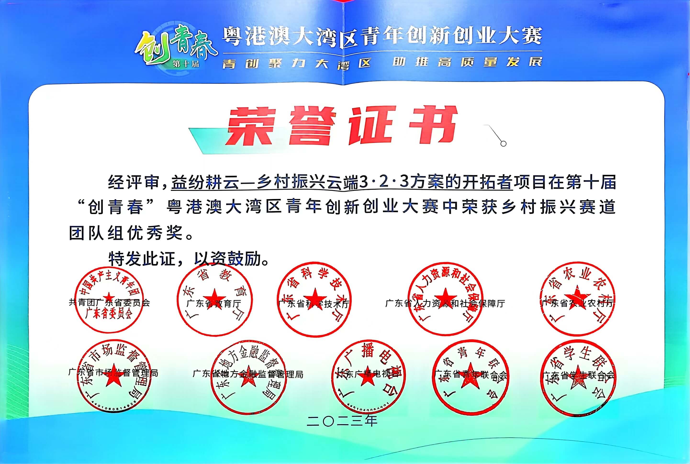 赢在广州大学生创新创业大赛优胜奖